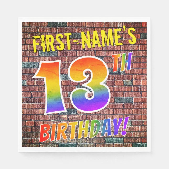 Graffiti Rainbow Look 13TH BIRTHDAY! + Custom Name Napkins (Front)