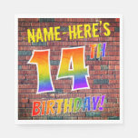 [ Thumbnail: Graffiti Rainbow Look 14th Birthday! + Custom Name Napkins ]