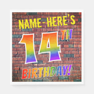 Graffiti Rainbow Look 14TH BIRTHDAY! + Custom Name Napkins