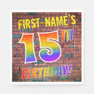 Graffiti Rainbow Look 15TH BIRTHDAY! + Custom Name Napkins