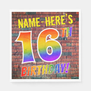 Graffiti Rainbow Look 16TH BIRTHDAY! + Custom Name Napkins