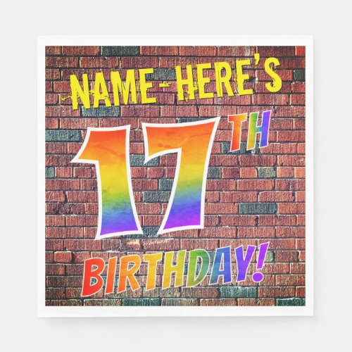 Graffiti Rainbow Look 17TH BIRTHDAY  Custom Name Napkins