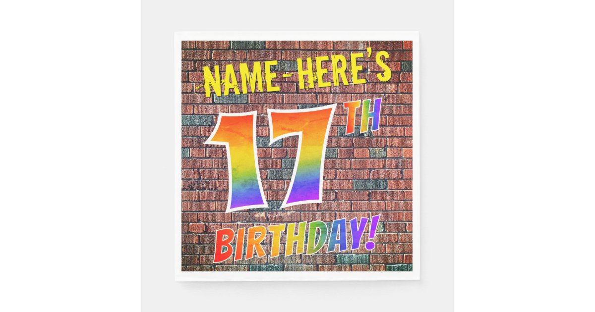 Graffiti Rainbow Look 17th Birthday Custom Name Napkins Zazzle Com Choose from 1,704 printable design templates, like rainbow graffiti posters, flyers, mockups, invitation cards, business cards, brochure,etc. zazzle