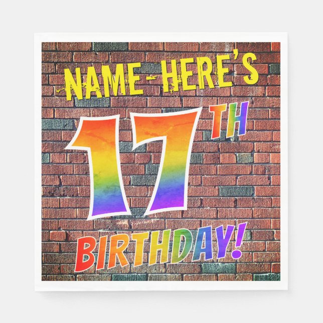 Graffiti Rainbow Look 17TH BIRTHDAY! + Custom Name Napkins (Front)