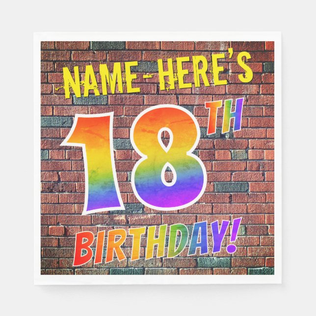 Graffiti Rainbow Look 18TH BIRTHDAY! + Custom Name Napkins (Front)