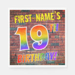 [ Thumbnail: Graffiti Rainbow Look 19th Birthday! + Custom Name Napkins ]