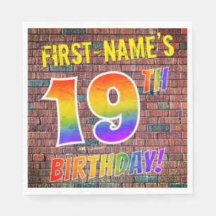 Graffiti Rainbow Look 19TH BIRTHDAY! + Custom Name Napkins