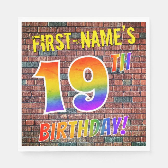 Graffiti Rainbow Look 19TH BIRTHDAY! + Custom Name Napkins (Front)