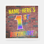 [ Thumbnail: Graffiti Rainbow Look 1st Birthday! + Custom Name Napkins ]