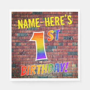 Graffiti Rainbow Look 1ST BIRTHDAY! + Custom Name Napkins