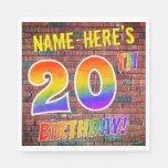 [ Thumbnail: Graffiti Rainbow Look 20th Birthday! + Custom Name Napkins ]