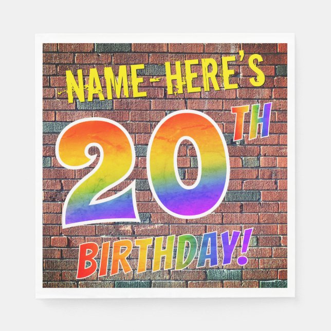 Graffiti Rainbow Look 20TH BIRTHDAY! + Custom Name Napkins (Front)