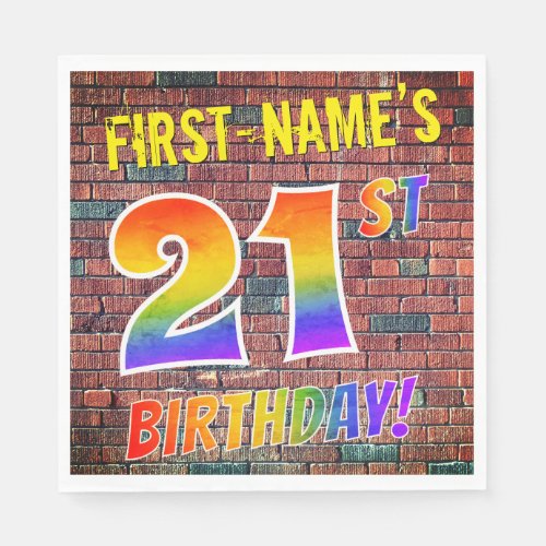 Graffiti Rainbow Look 21ST BIRTHDAY  Custom Name Napkins