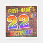 [ Thumbnail: Graffiti Rainbow Look 22nd Birthday! + Custom Name Napkins ]