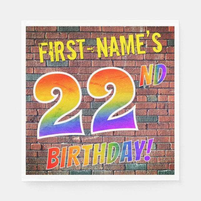 Graffiti Rainbow Look 22ND BIRTHDAY! + Custom Name Napkins (Front)