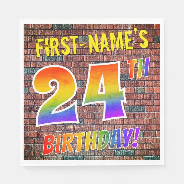 Graffiti Rainbow Look 24TH BIRTHDAY! + Custom Name Napkins (Front)