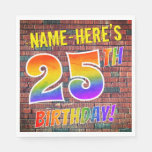 [ Thumbnail: Graffiti Rainbow Look 25th Birthday! + Custom Name Napkins ]