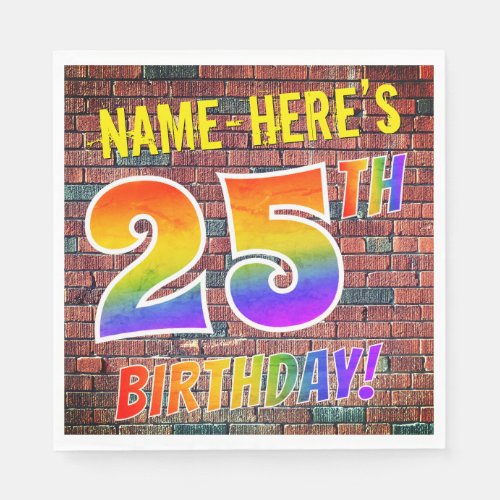 Graffiti Rainbow Look 25TH BIRTHDAY  Custom Name Napkins
