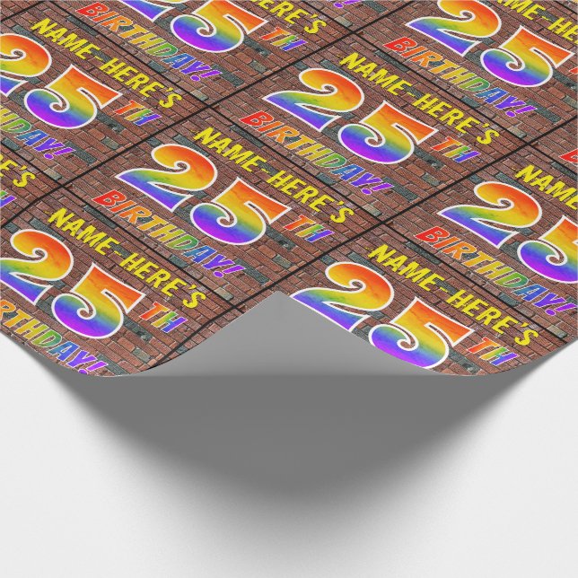 Graffiti Rainbow Look 25TH BIRTHDAY! & Custom Name Wrapping Paper (Corner)