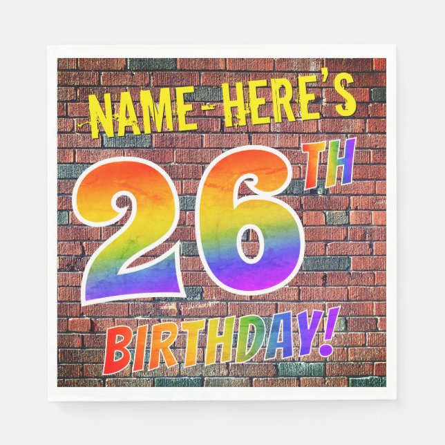 Graffiti Rainbow Look 26TH BIRTHDAY! + Custom Name Napkins (Front)