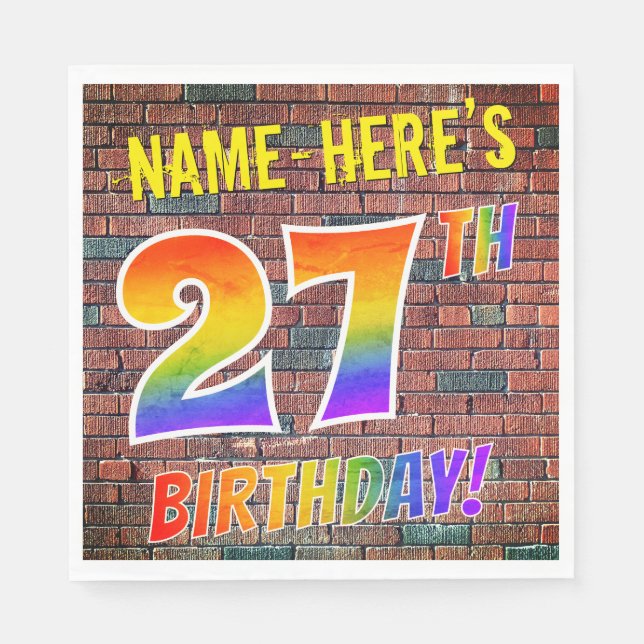 Graffiti Rainbow Look 27TH BIRTHDAY! + Custom Name Napkins (Front)