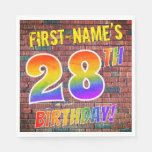 [ Thumbnail: Graffiti Rainbow Look 28th Birthday! + Custom Name Napkins ]