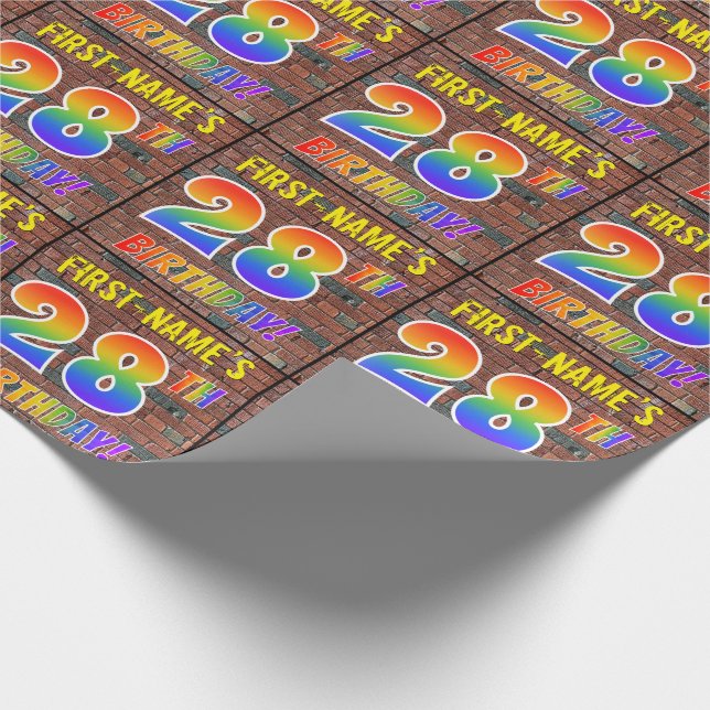 Graffiti Rainbow Look 28TH BIRTHDAY! & Custom Name Wrapping Paper (Corner)