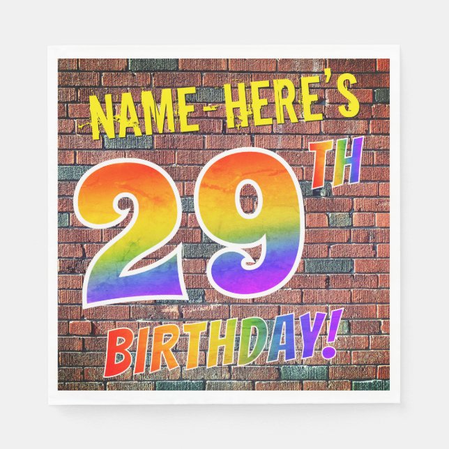 Graffiti Rainbow Look 29TH BIRTHDAY! + Custom Name Napkins (Front)