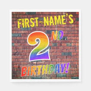 Graffiti Rainbow Look 2ND BIRTHDAY! + Custom Name Napkins
