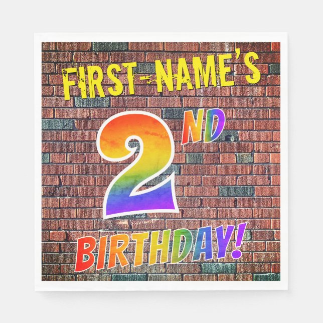 Graffiti Rainbow Look 2ND BIRTHDAY! + Custom Name Napkins (Front)