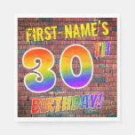 [ Thumbnail: Graffiti Rainbow Look 30th Birthday! + Custom Name Napkins ]