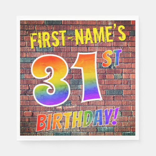 Graffiti Rainbow Look 31ST BIRTHDAY  Custom Name Napkins