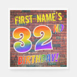 [ Thumbnail: Graffiti Rainbow Look 32nd Birthday! + Custom Name Napkins ]
