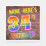 [ Thumbnail: Graffiti Rainbow Look 34th Birthday! + Custom Name Napkins ]
