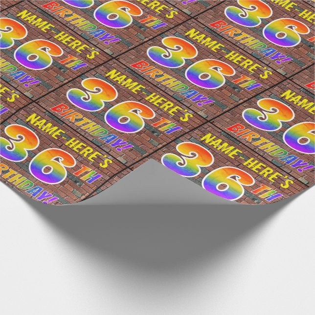 Graffiti Rainbow Look 36TH BIRTHDAY! & Custom Name Wrapping Paper (Corner)