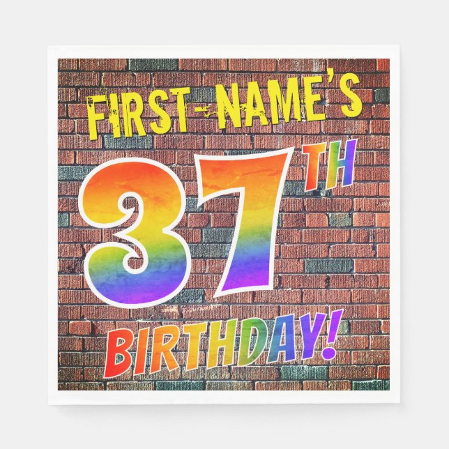 Graffiti Rainbow Look 37TH BIRTHDAY! + Custom Name Napkins (Front)