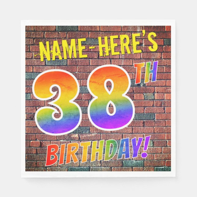 Graffiti Rainbow Look 38TH BIRTHDAY! + Custom Name Napkins (Front)