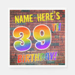 [ Thumbnail: Graffiti Rainbow Look 39th Birthday! + Custom Name Napkins ]