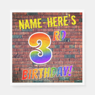 Graffiti Rainbow Look 3RD BIRTHDAY! + Custom Name Napkins