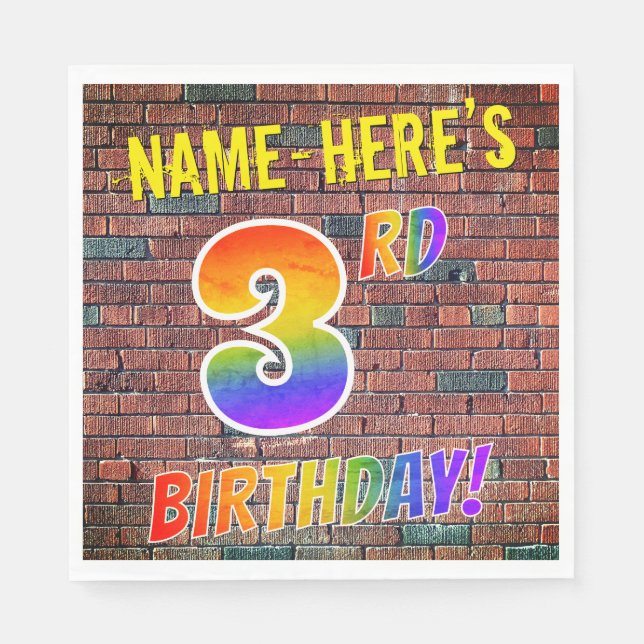 Graffiti Rainbow Look 3RD BIRTHDAY! + Custom Name Napkins (Front)