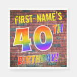 [ Thumbnail: Graffiti Rainbow Look 40th Birthday! + Custom Name Napkins ]