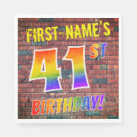 [ Thumbnail: Graffiti Rainbow Look 41st Birthday! + Custom Name Napkins ]