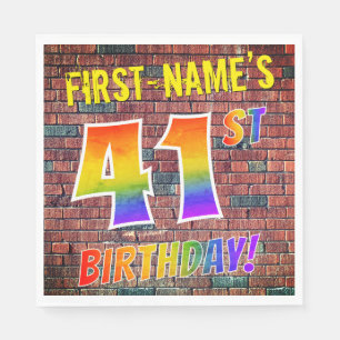 Graffiti Rainbow Look 41ST BIRTHDAY! + Custom Name Napkins
