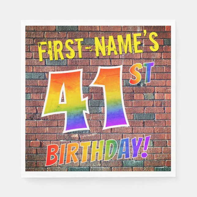 Graffiti Rainbow Look 41ST BIRTHDAY! + Custom Name Napkins (Front)