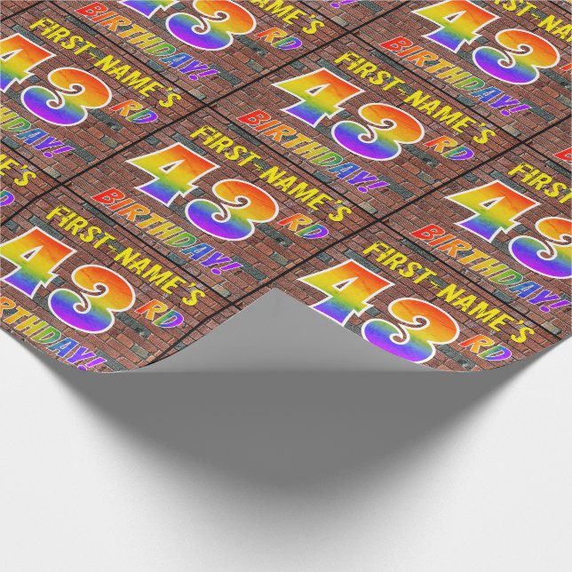 Graffiti Rainbow Look 43RD BIRTHDAY! & Custom Name Wrapping Paper (Corner)