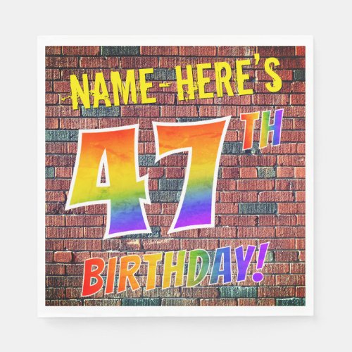 Graffiti Rainbow Look 47TH BIRTHDAY  Custom Name Napkins