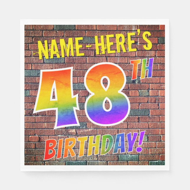 Graffiti Rainbow Look 48TH BIRTHDAY! + Custom Name Napkins (Front)
