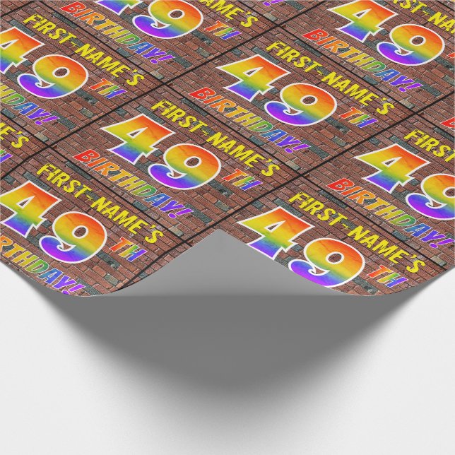 Graffiti Rainbow Look 49TH BIRTHDAY! & Custom Name Wrapping Paper (Corner)