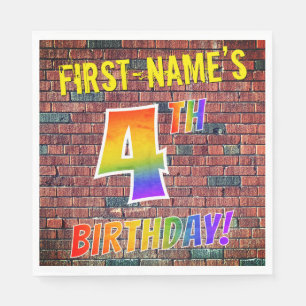 Graffiti Rainbow Look 4TH BIRTHDAY! + Custom Name Napkins