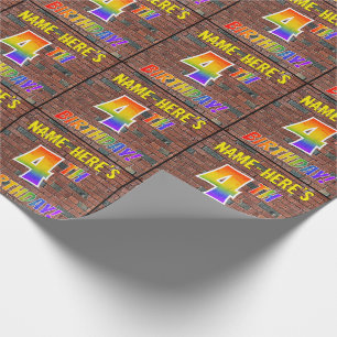 Graffiti Rainbow Look 4TH BIRTHDAY! & Custom Name Wrapping Paper